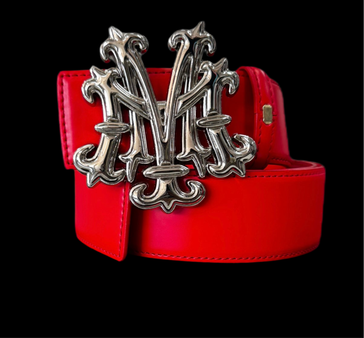 Mezzi Leather Belt 'Red/Silver'