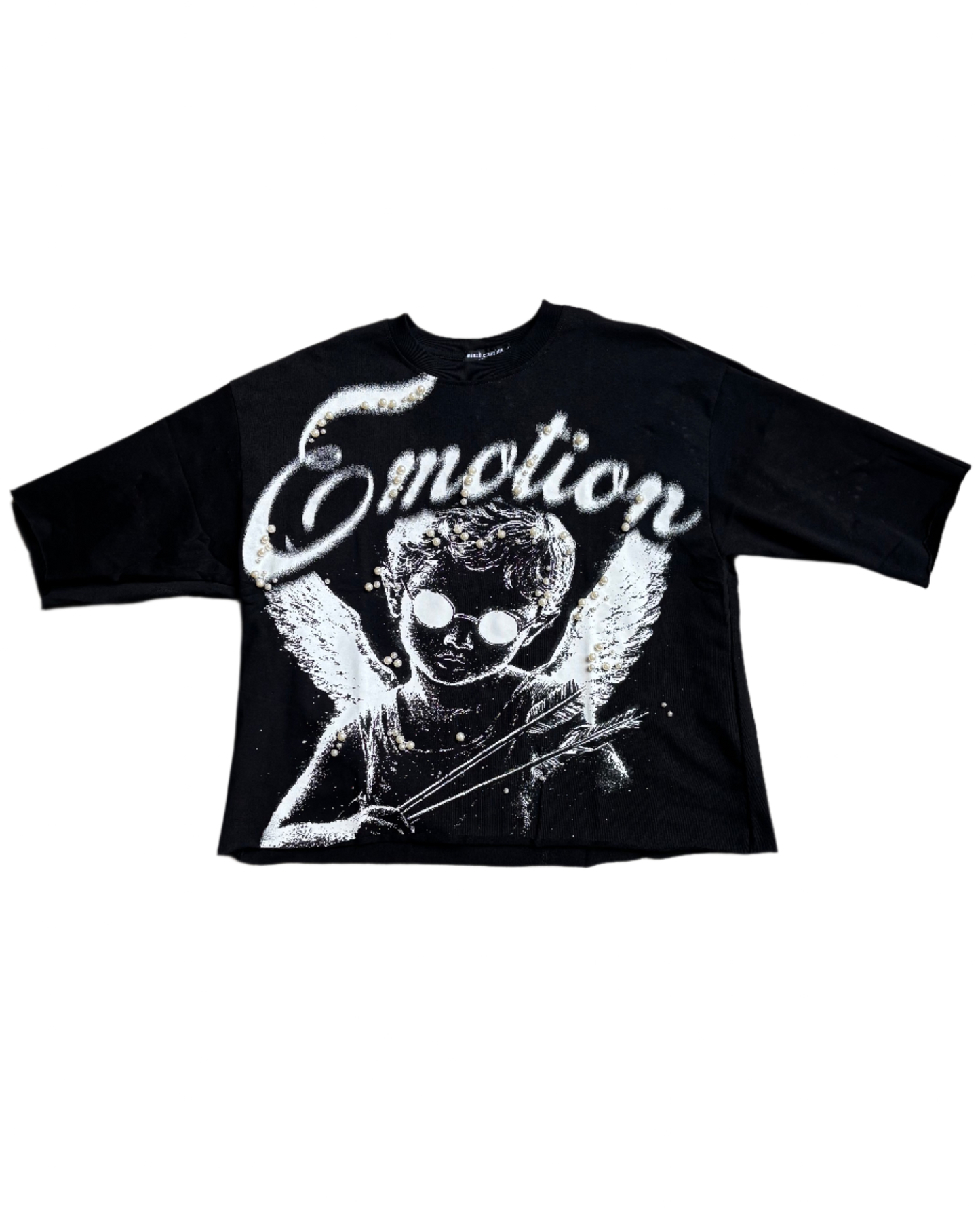 Mixed Emotion Pearl Crop Tee 'Black'