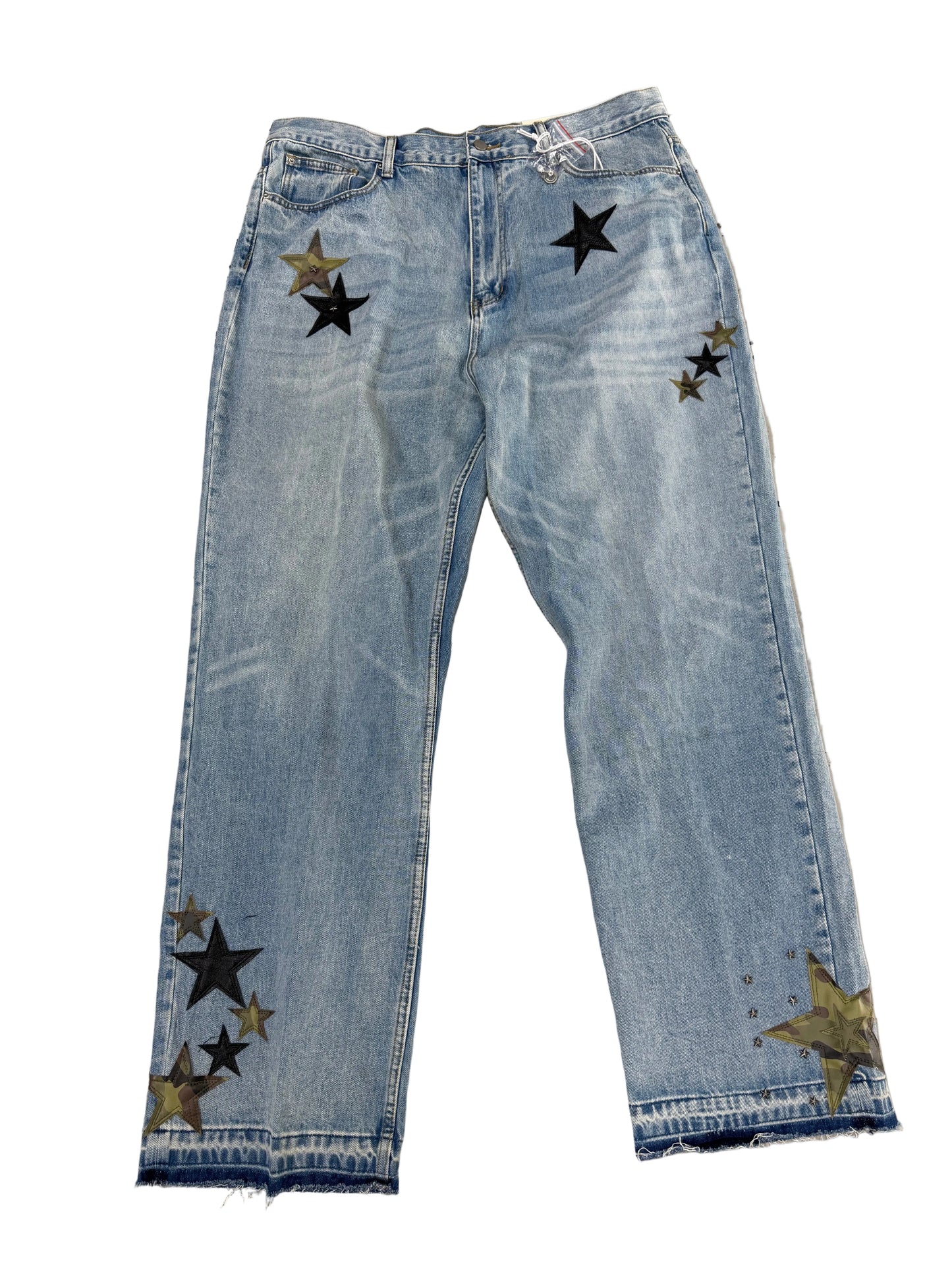 MNML Wide Leg Star Patch Jeans ‘Light Wash’