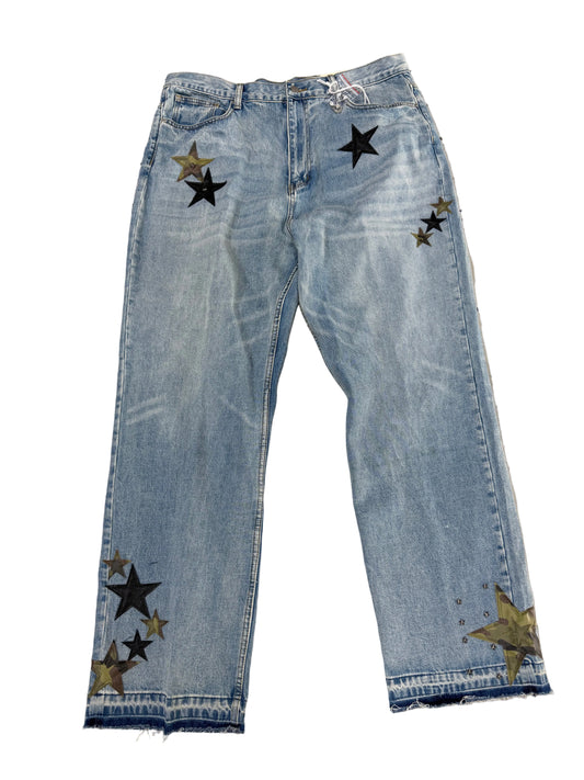 MNML Wide Leg Star Patch Jeans ‘Light Wash’