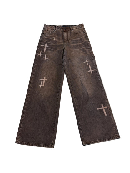 RTA Wide Leg Cross Jeans ‘Brown’