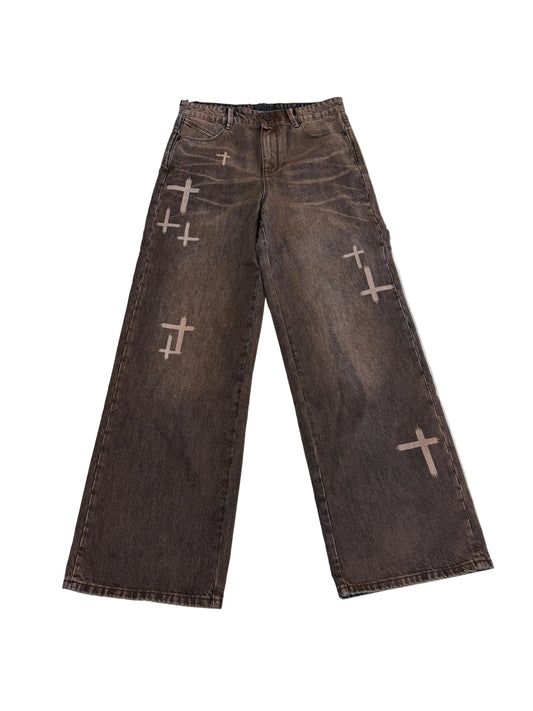 RTA Wide Leg Cross Jeans ‘Brown’