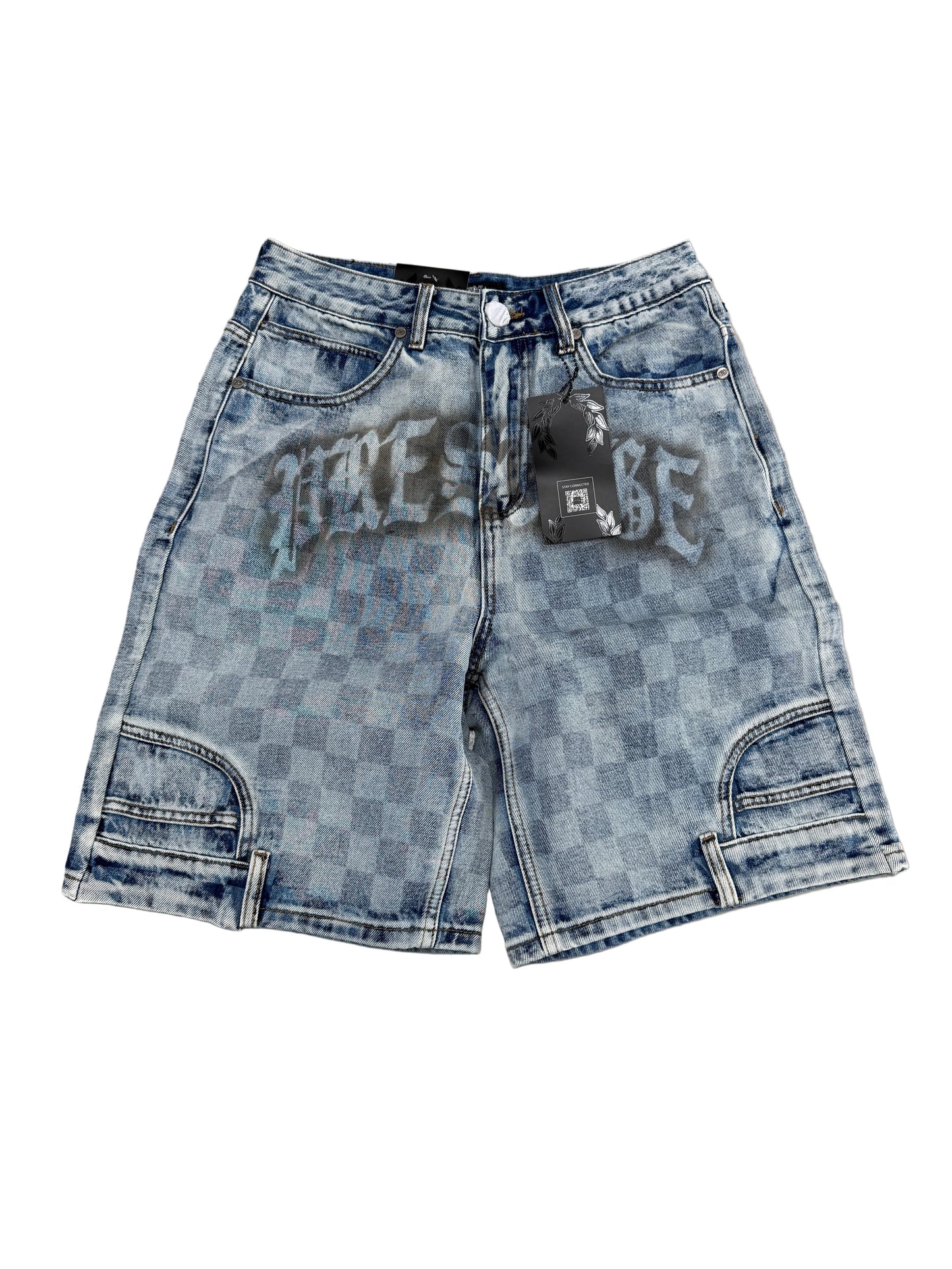 Prestige Checkered Denim Jorts ‘Light Wash’