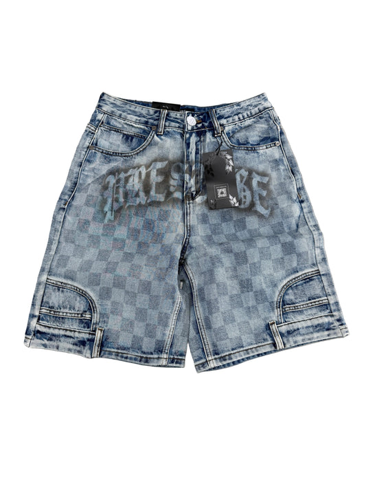 Prestige Checkered Denim Jorts ‘Light Wash’