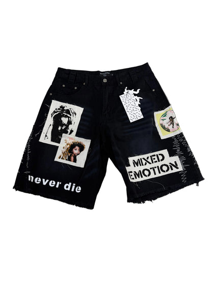 Mixed Emotion Patched Jorts ‘Black’