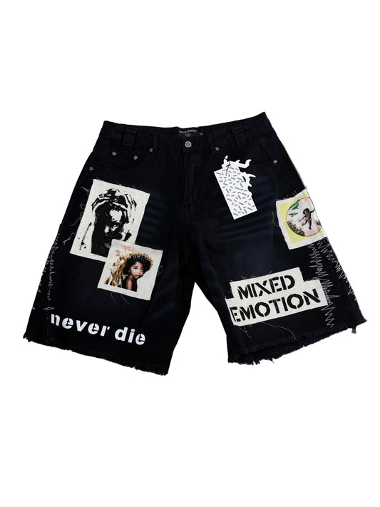 Mixed Emotion Patched Jorts ‘Black’