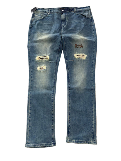 RTA Snakeskin Distressed Skinny Jeans ‘Dark Wash’