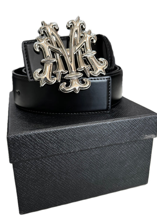 Mezzi Leather Belt 'Black/Silver'