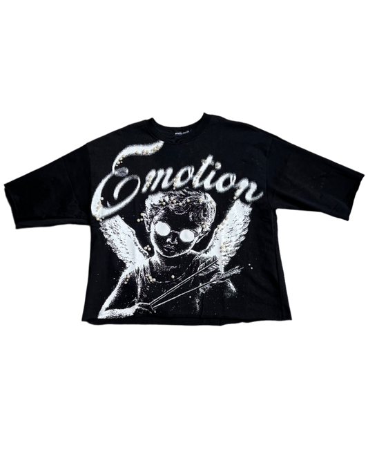 Mixed Emotion Pearl Crop Tee 'Black'